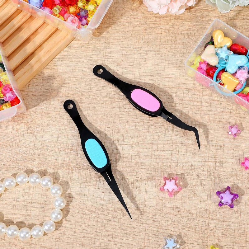 Ymapinc 2PCS Stainless Steel Reverse Tweezers for Crafts, False Eyelashes Precision Jewelry Tweezers for Stickers, Beading Bracelet Making Art - Image 4